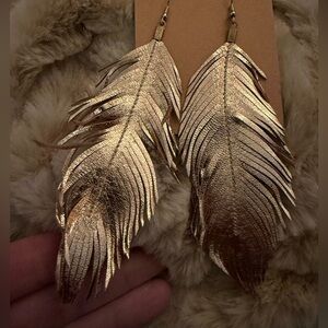 Boutique Rose Gold Leather Feather Earrings